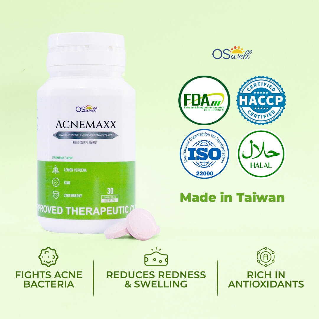 OSwell Acnemaxx chewable tablets for acne, oil control, and skin detox – front view of bottle