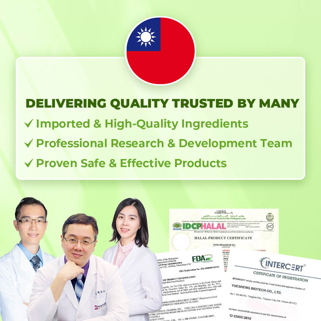 OSwell Acnemaxx certifications – FDA PH, HALAL, HACCP, ISO with R&D team and Taiwan quality flag