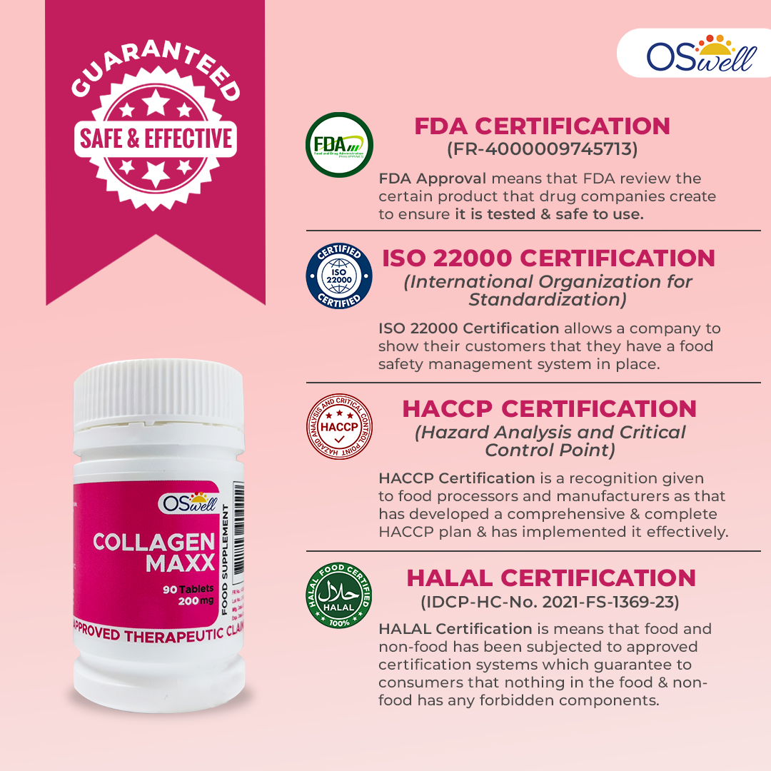 OSwell Collagen Maxx FDA approved, ISO certified, HACCP certified, Halal certified supplement